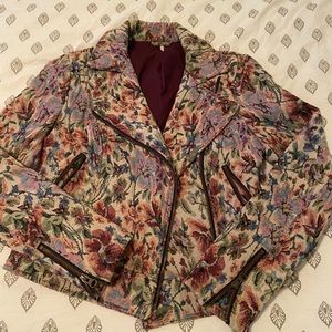 Free People Floral Brocade Moto Jacket